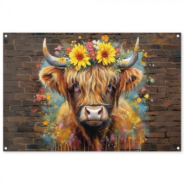 Tuinposter - Hooglander met Bloemenkroon