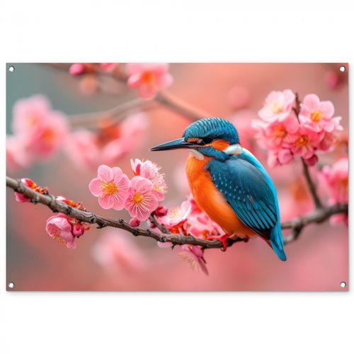 Tuinposter - IJsvogel tussen Kersenbloesems