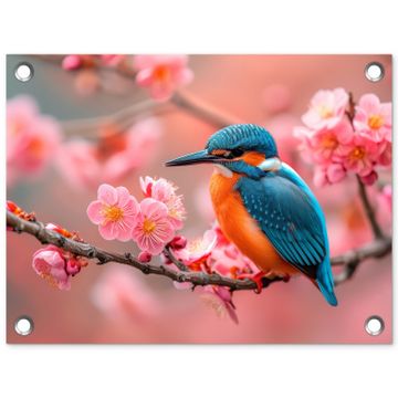 Tuinposter - IJsvogel tussen Kersenbloesems