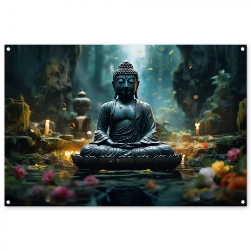 Tuinposter - Boeddha in een mystieke tuin