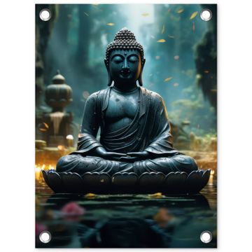 Tuinposter - Boeddha in een mystieke tuin
