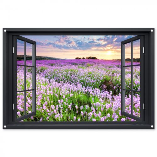 Tuinposter - Uitzicht op Lavendelveld bij Zonsondergang