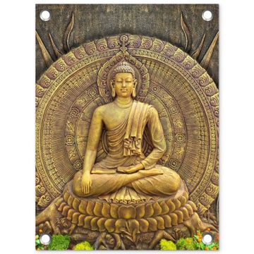 Tuinposter - Gouden Boeddha-reliëf