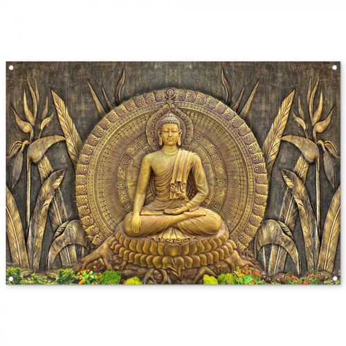 Tuinposter - Gouden Boeddha-reliëf