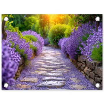 Tuinposter - Lavendelpad bij zonsondergang