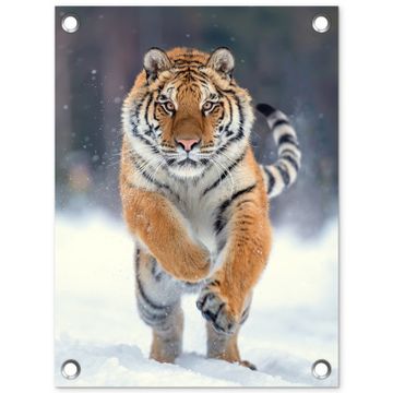 Tuinposter - Tijger rennend door de sneeuw