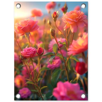 Tuinposter - Rozenveld in gouden avondlicht