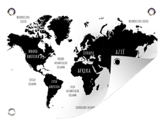 Zwart wit wereldkaart op tuinposter