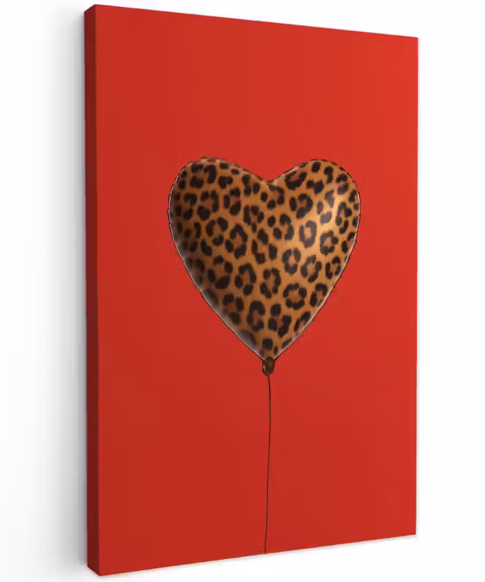 Buiten canvas - Ballon - Hartvormig - Rood - Panterpatroon