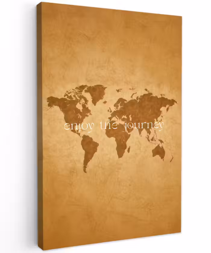 Buiten canvas - Beige - Papierstructuur - Wereldkaart