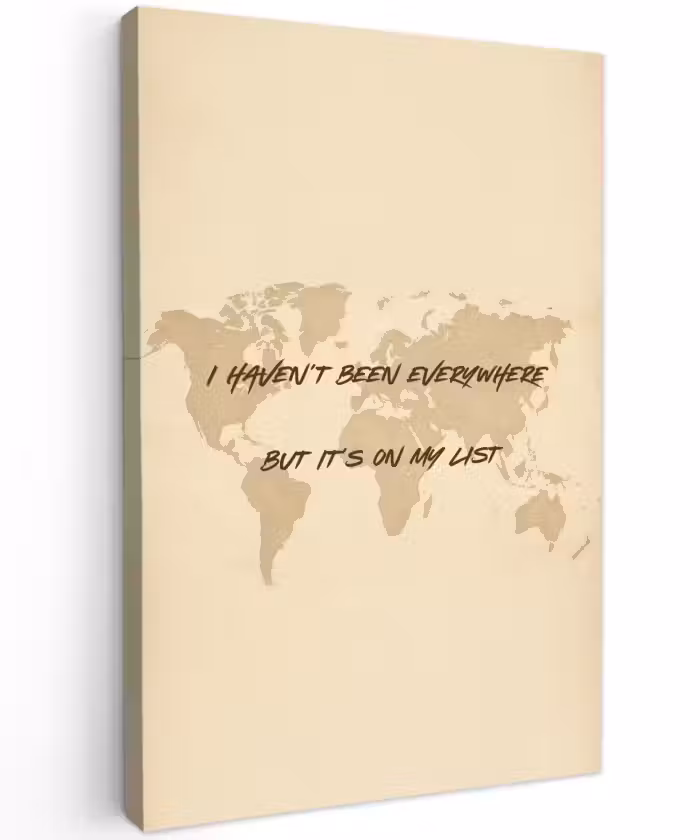 Buiten canvas - Beige - Wereldkaart - Quote - Handgeschreven