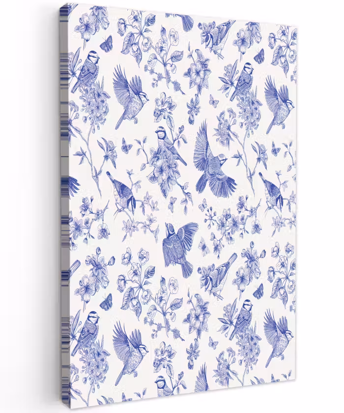 Buiten canvas - Birds - Flowers - Blue