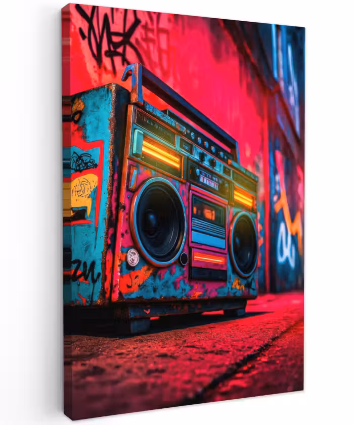 Buiten canvas - Boombox - Rood - Graffiti - Neon