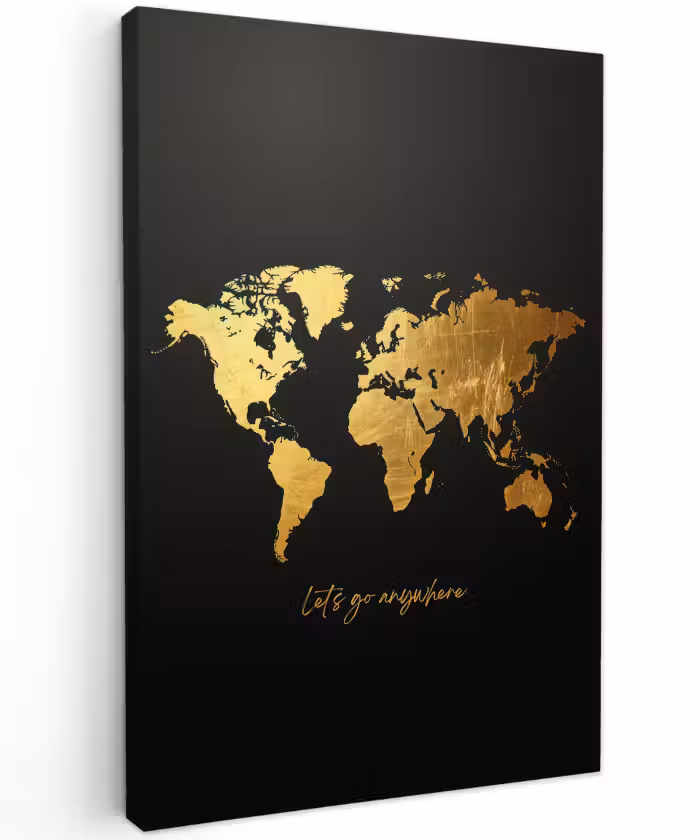 Buiten canvas - Goud - Glanzend - Wereldkaart - Luxe