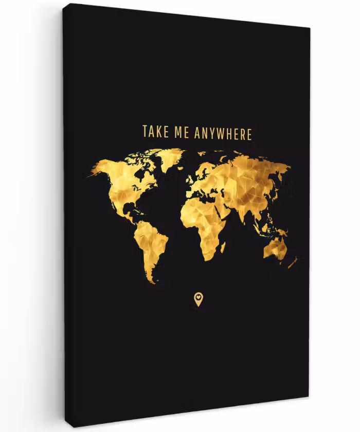 Buiten canvas - Goud - Wereldkaart - Quote