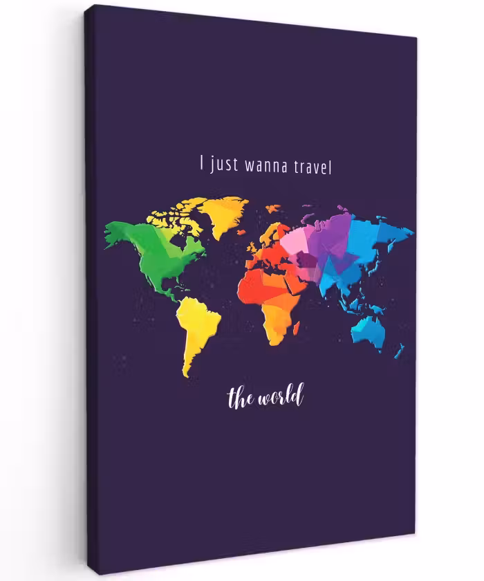 Buiten canvas - Kleurrijk - Wereldkaart - Travel - Quote