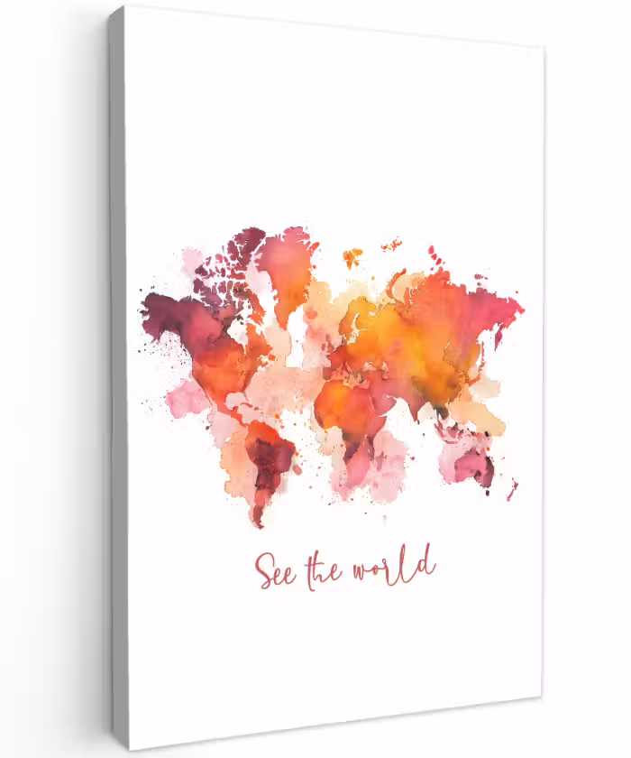 Buiten canvas - Oranje - Aquarel - Quote - Wereldkaart