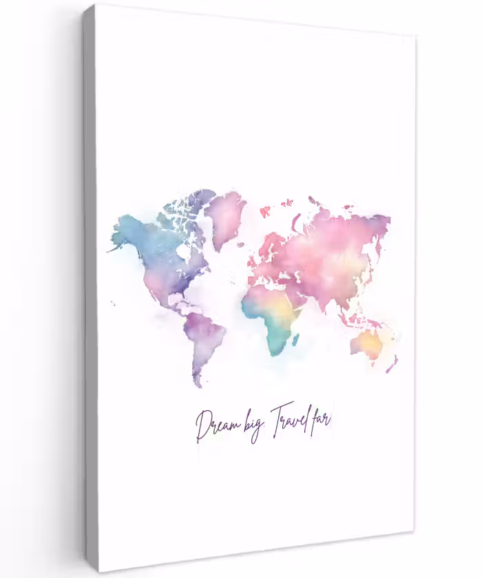 Buiten canvas - Pastel - Wereldkaart - Quote - Dream