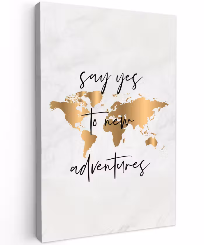 Buiten canvas - Quote - Goud - Glanzend - Wereldkaart