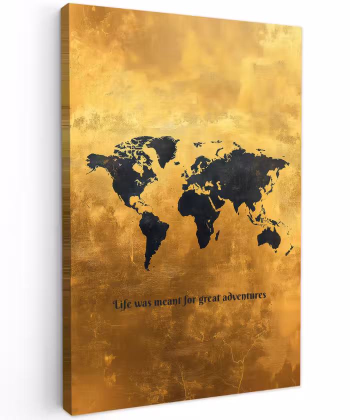 Buiten canvas - Quote - Goud - Wereldkaart - Zwart