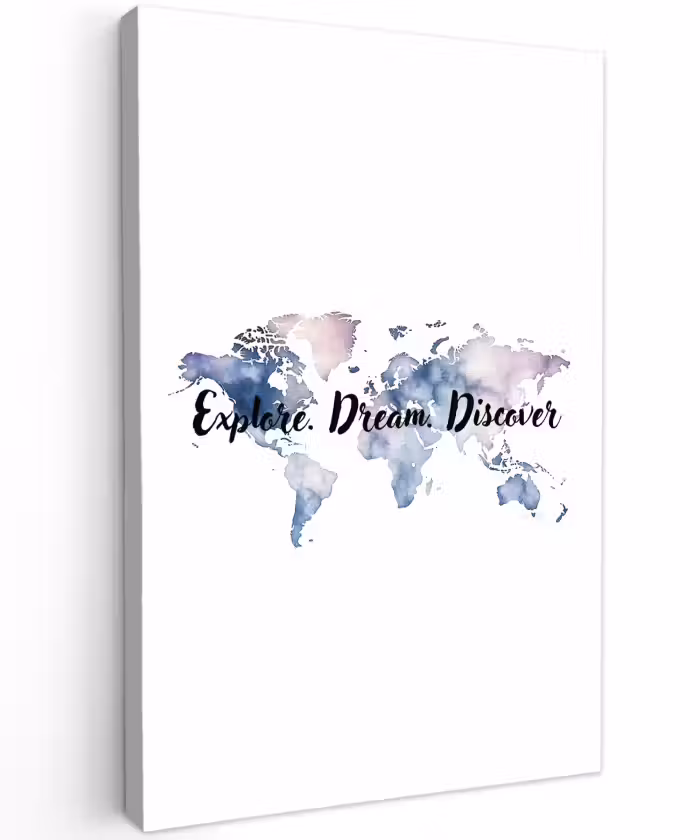 Buiten canvas - Quote - Wereldkaart - Explore - Aquarel