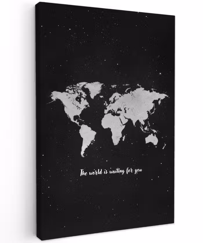 Buiten canvas - Quote - Wereldkaart - Zwart