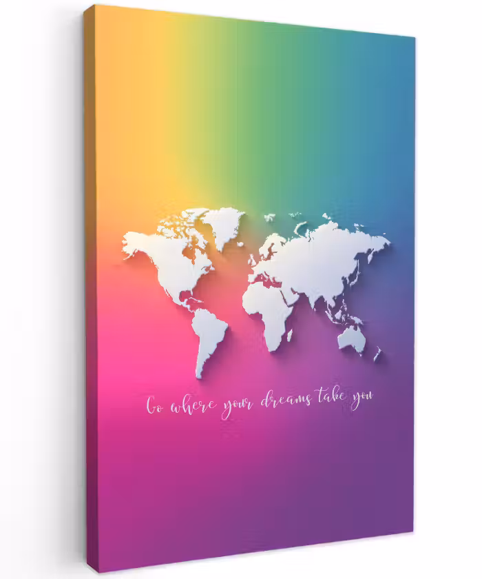Buiten canvas - Regenboog - Quote - Wereldkaart - Dream