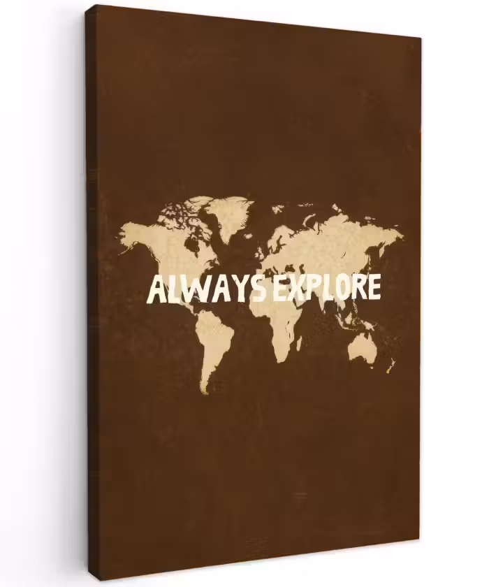 Buiten canvas - Reizen - Wereldkaart - Bruin