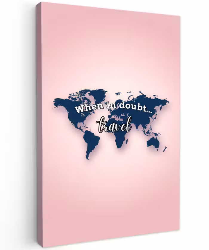 Buiten canvas - Roze - Quote - Wereldkaart - Travel