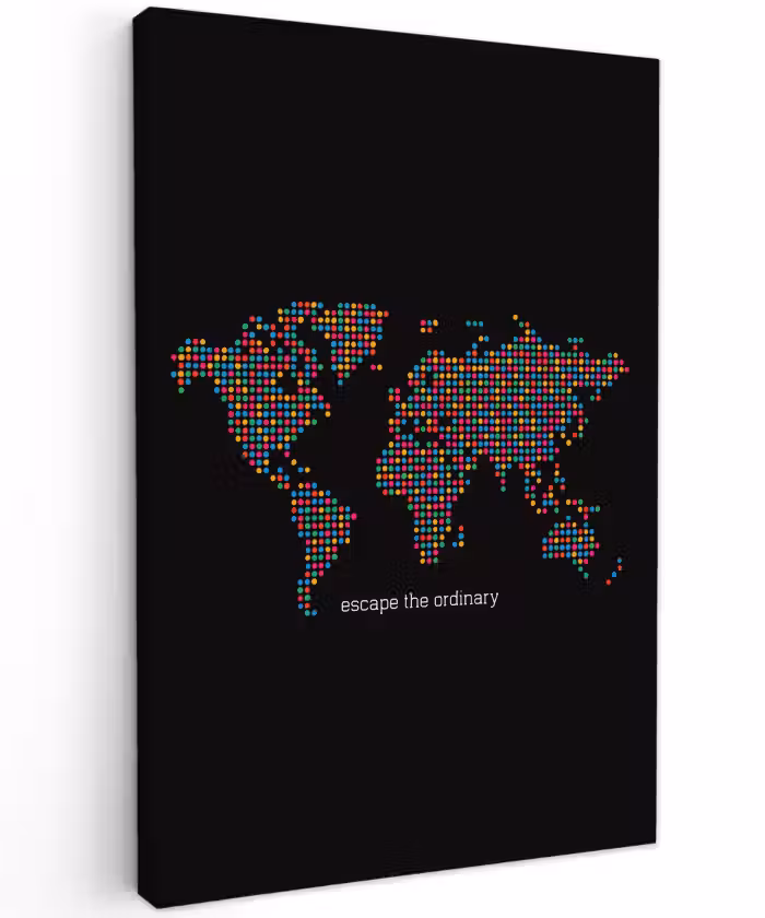 Buiten canvas - Stippen - Wereldkaart - Kleurrijk