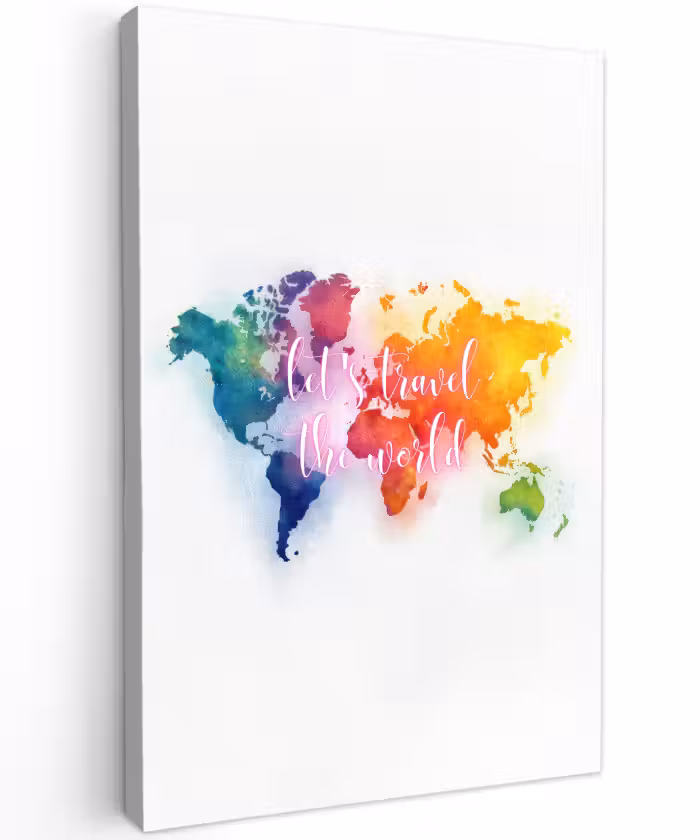 Buiten canvas - Travel - Quote - Regenboog - Wereldkaart