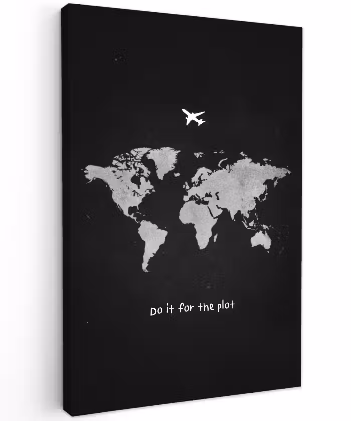 Buiten canvas - Vliegtuig - Quote - Wereldkaart