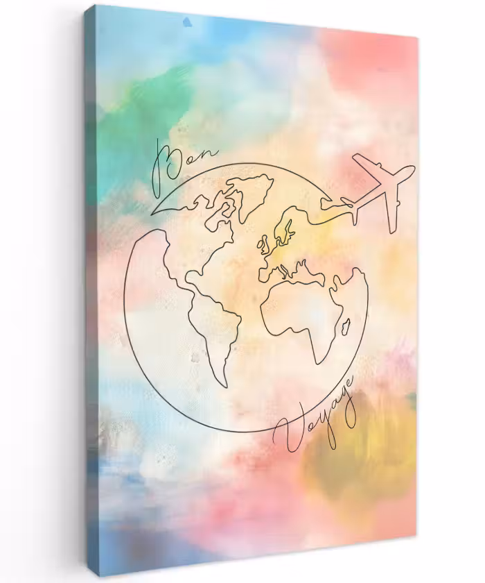 Buiten canvas - Voyage - Wereldbol - Pastel - Quote