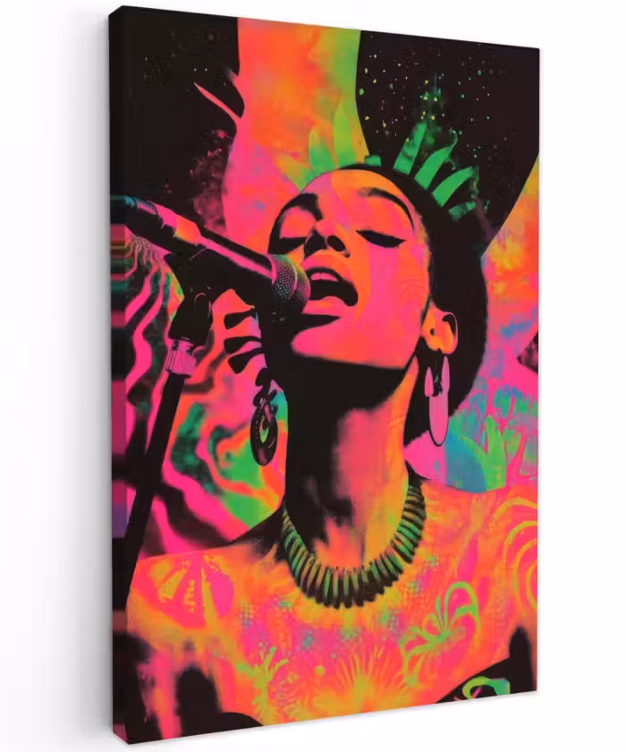 Buiten canvas - Vrouw - Microfoon - Neon