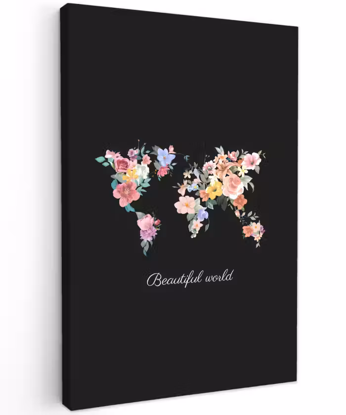 Buiten canvas - Wereldkaart - Bloemen - Pastelkleuren