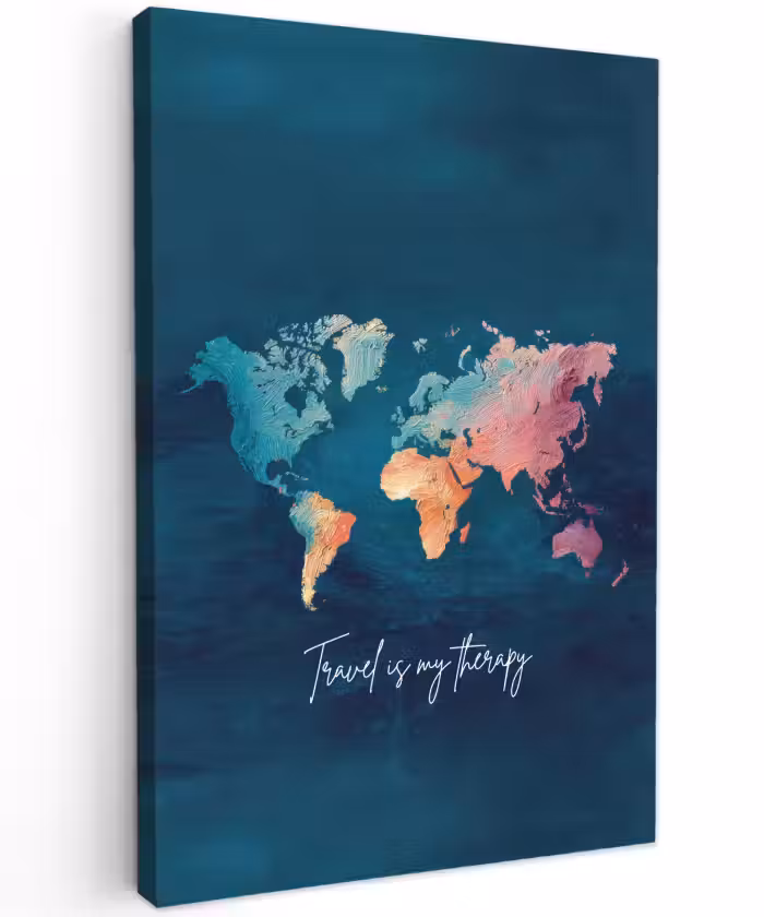 Buiten canvas - Wereldkaart - Geschilderd - Blauw - Travel