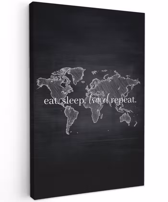 Buiten canvas - Wereldkaart - Krijt - Quote - Zwart