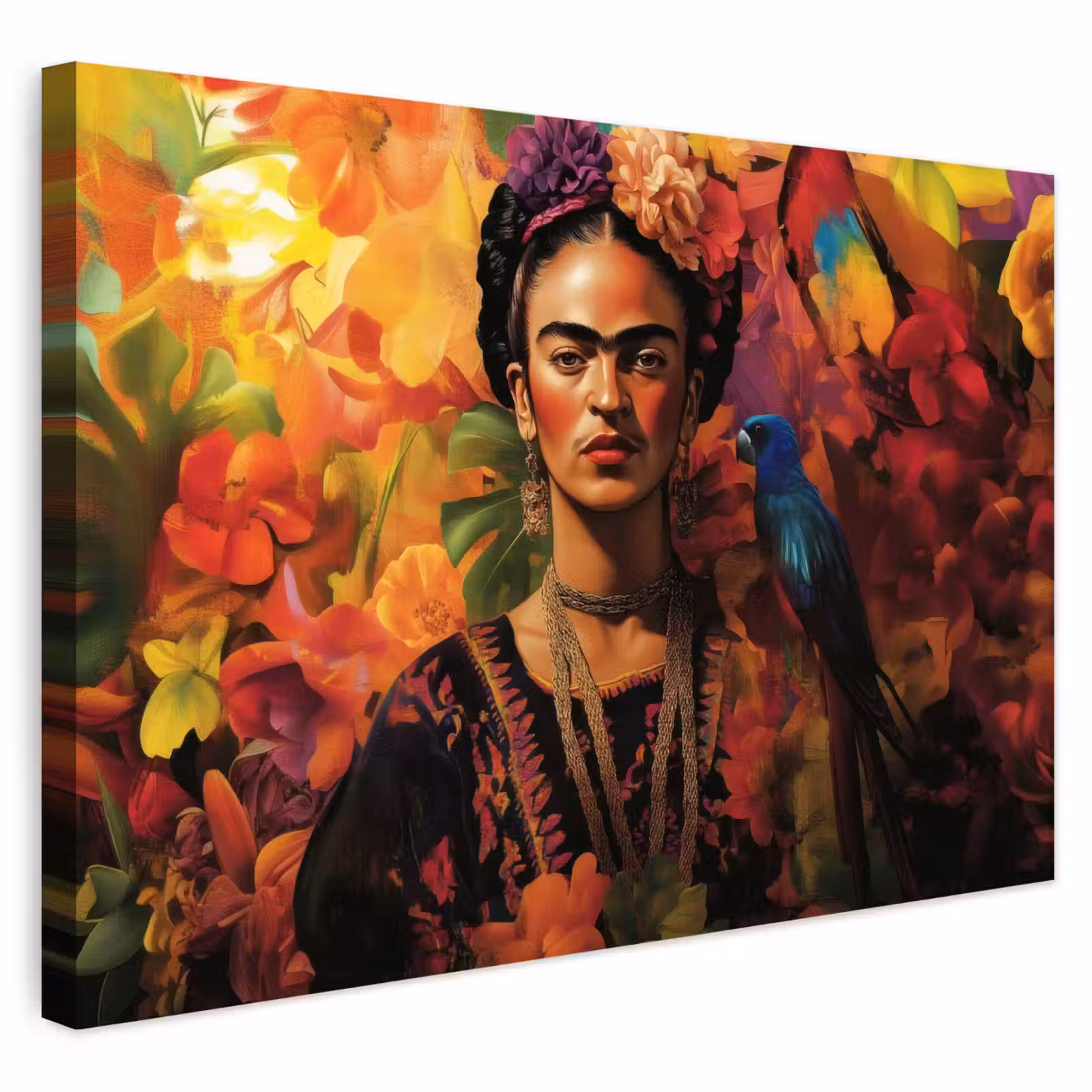 Buiten canvas - Vrouw - Bloemen - Papegaai - Schilderachtig — 1