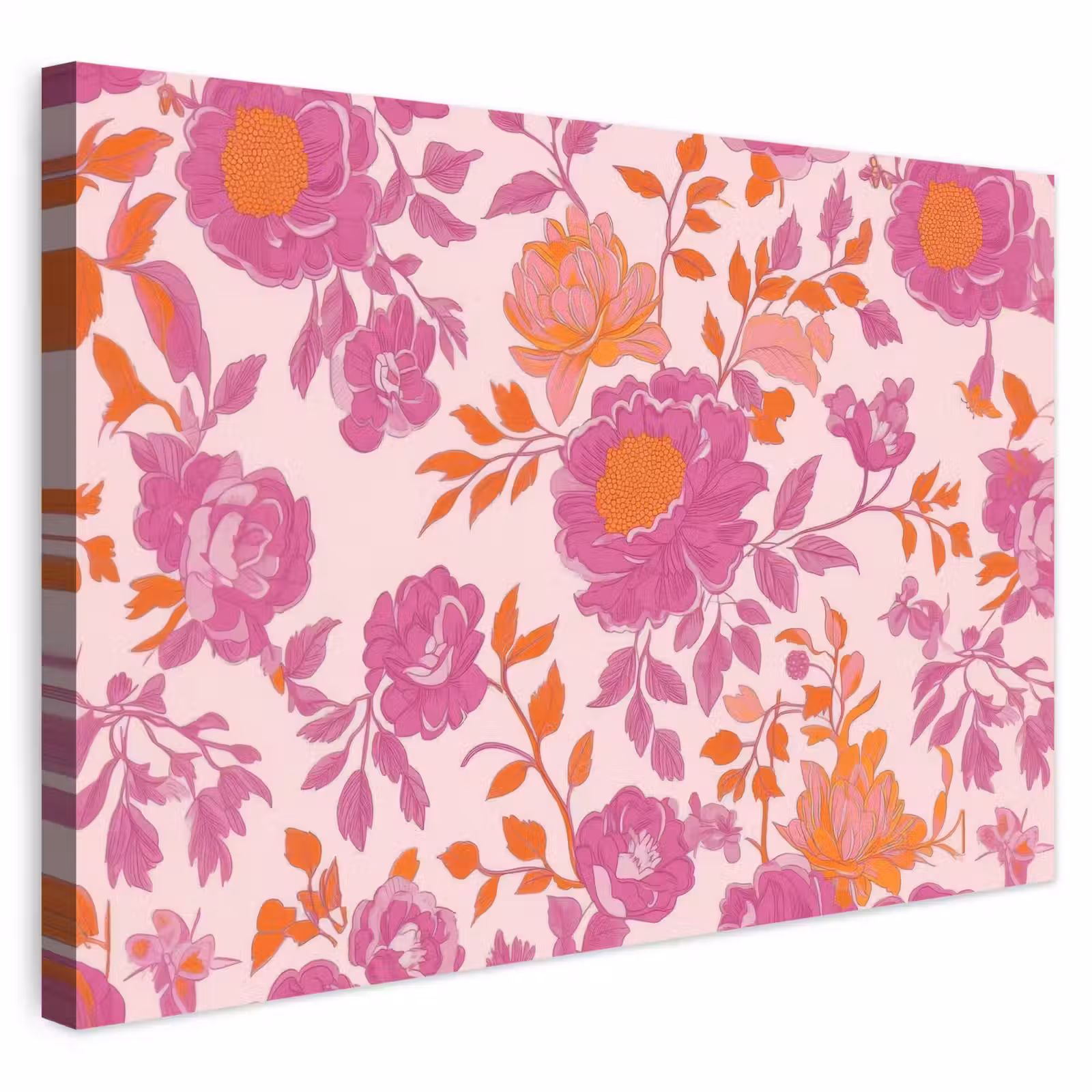 Buiten canvas - Bloemenpatroon - Roze - Oranje - Bloemen — 1