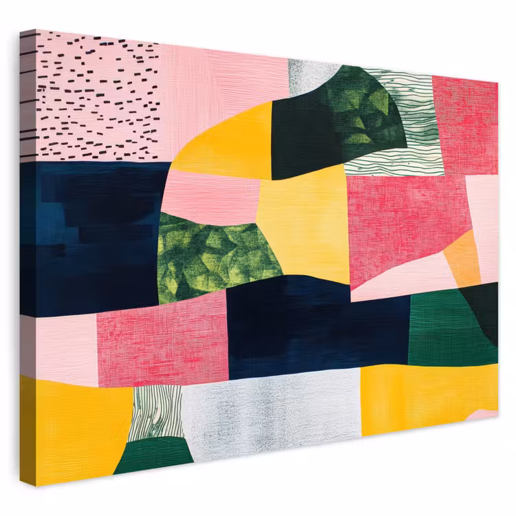 Buiten canvas - Abstract - Roze - Lappen - Vormen - Geel — 1