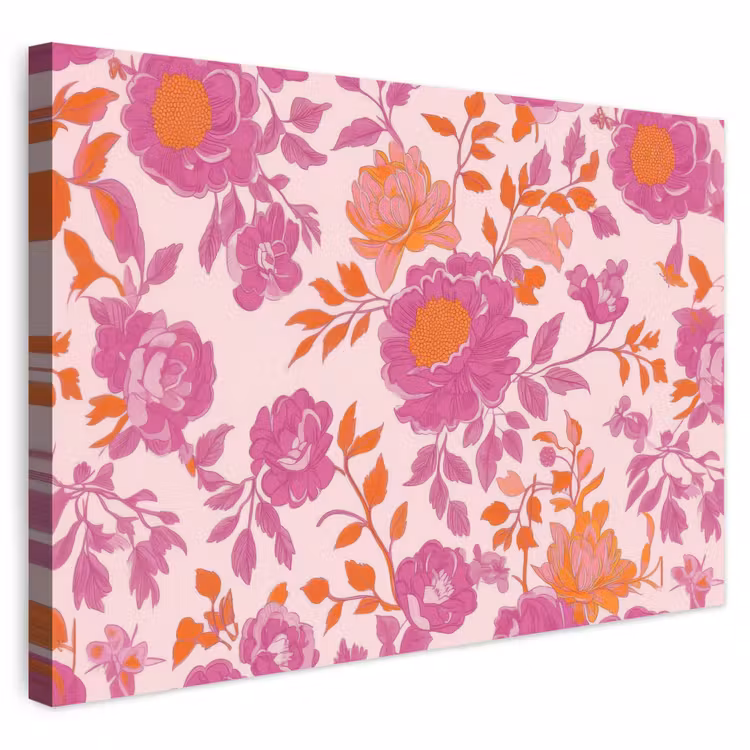 Buiten canvas - Bloemenpatroon - Roze - Oranje - Bloemen — 1