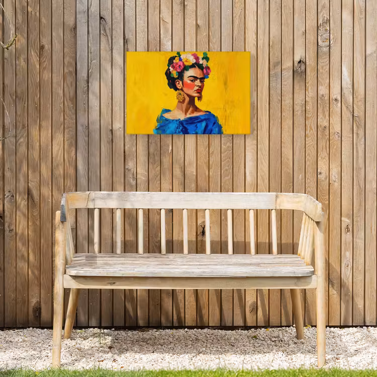 Buiten canvas - Frida Kahlo - Vrouw - Geel - Blauw - Bloemen — 3