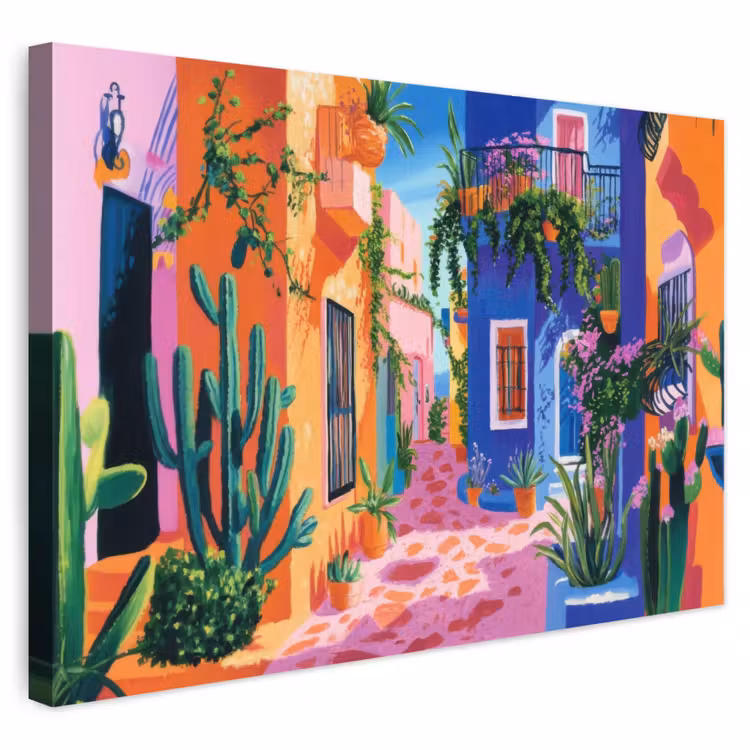 Buiten canvas - Geel - Blauw - Oranje - Huis — 1