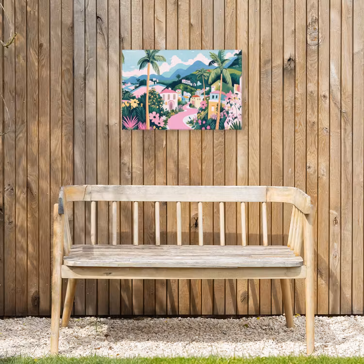 Buiten canvas - Kleurrijk - Huizen - Heuvels - Roze — 3