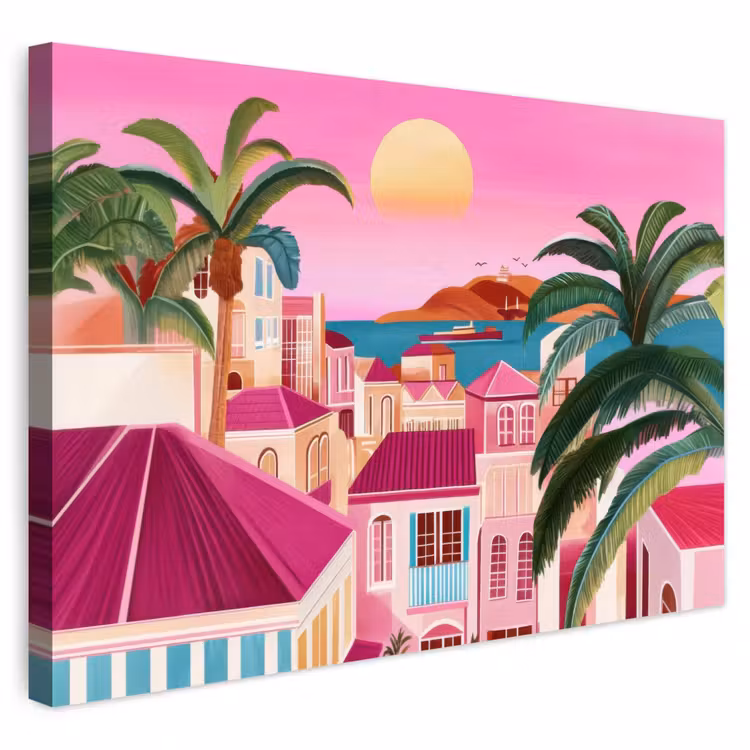 Buiten canvas - Stad - Roze - Palmbomen — 1