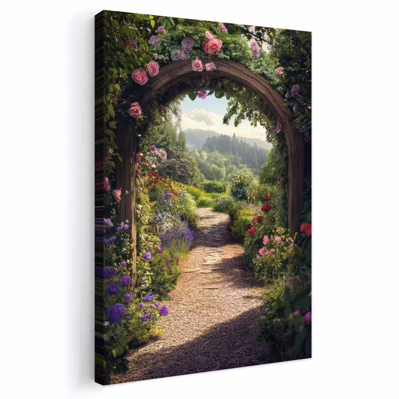 Buiten canvas - Doorkijk - Landschap - Bloemen - Rozenboog - Natuur — 1