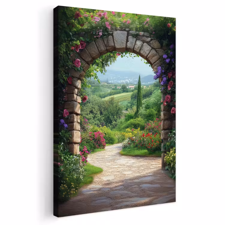 Buiten canvas - Doorkijk - Landschap - Bloemen - Pad - Uitzicht — 1