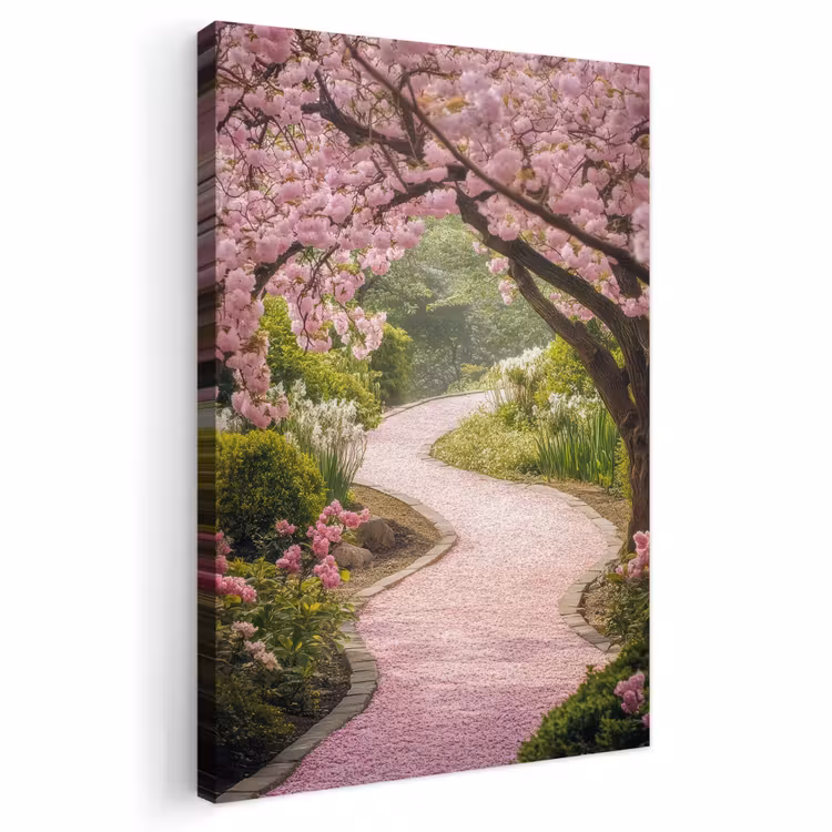 Buiten canvas - Kersenbloesem - Natuur - Sakura - Pad - Japanse tuin — 1