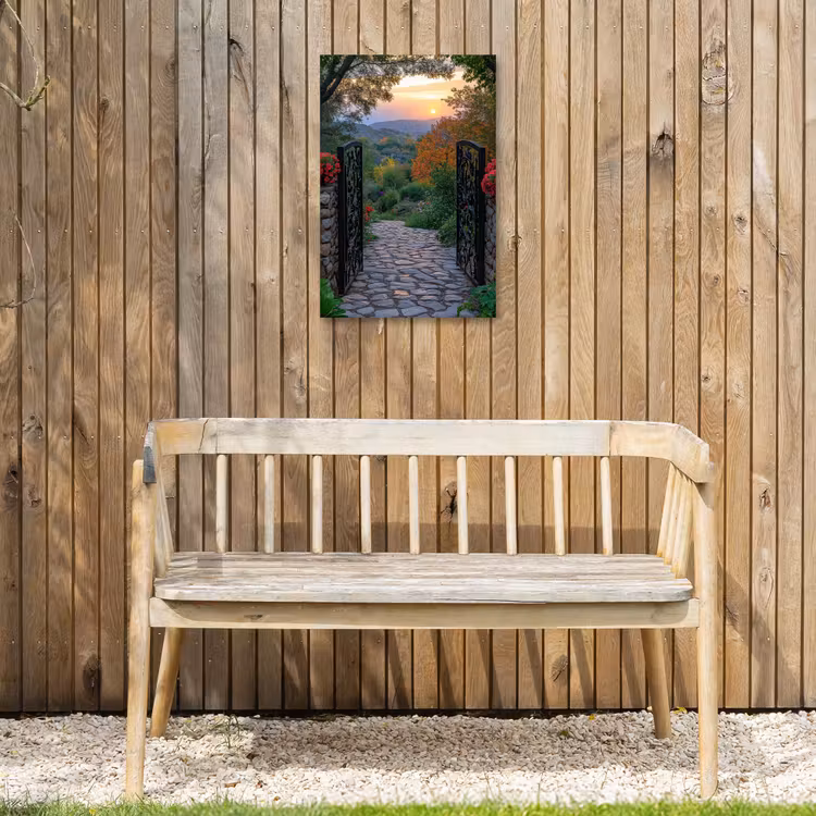 Buiten canvas - Landschap - Hek - Pad - Zonsondergang - Natuur — 3