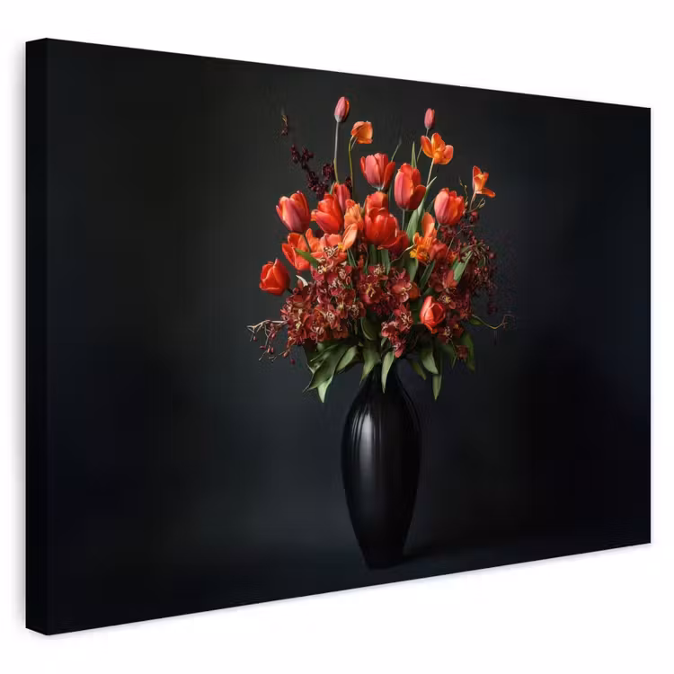 Buiten canvas - Boeket - Tulpen - Vaas - Rood — 1